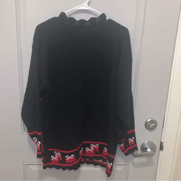 Festive Black Holiday Sweater Women’s Size Medium Snowman Angel Made in U.S.A. - Picture 3 of 3